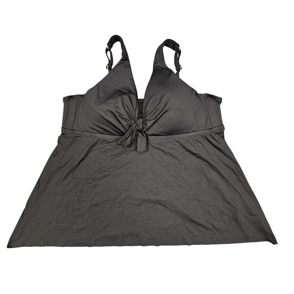 Becca Etc Tankini Swim Top Womens 0X Black Virtue Front Tie‎ Adjustable Straps